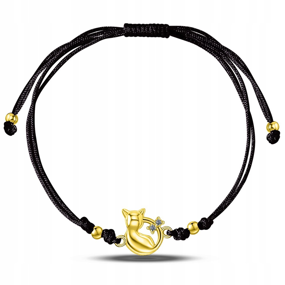 Srebrna bransoletka dla dziewczynki dzieci sznurkowa kotek srebro pozłacane