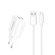 Ładowarki do telefonów - Dudao ładowarka sieciowa EU 2x USB 5V/2.4A + kabel micro USB biały (A2EU + Micro white) - miniaturka - grafika 1