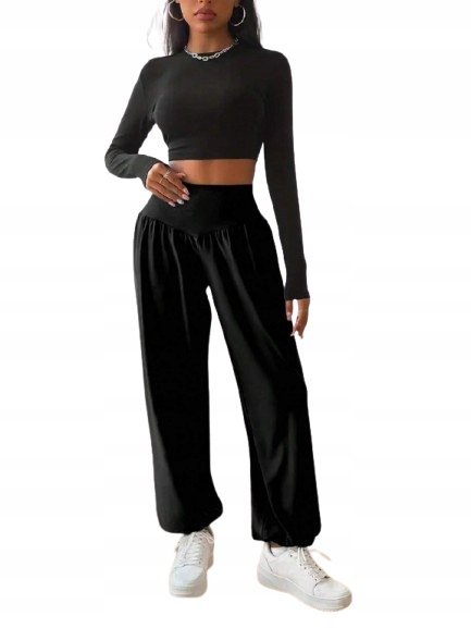 SHEIN CZARNE SPODNIE CASUAL Z WYSOKIM STANEM I KIESZENIAMI M 1HC