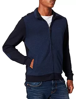Bluzy męskie - Pierre Cardin Męska bluza dresowa Stand-up Collar Zip Interlock Slub Heringbone Sweatshirt, niebieski, S - grafika 1