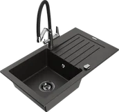 Zlewozmywaki z baterią - Mexen Pablo zlewozmywak granitowy 1-komorowy z ociekaczem i baterią kuchenną Duo, czarny/złoty metalik - 6510-75-671701-07-B - miniaturka - grafika 1