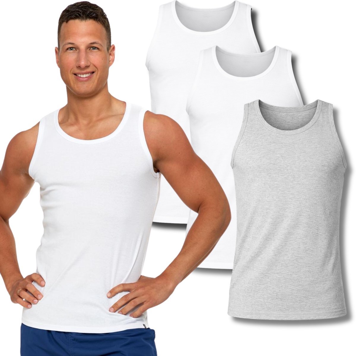 3X PODKOSZULKA KOSZULKA MĘSKA BAWEŁNIANA GŁADKA TANK TOP 3PAK MORAJ XXL WHITE ; GREY