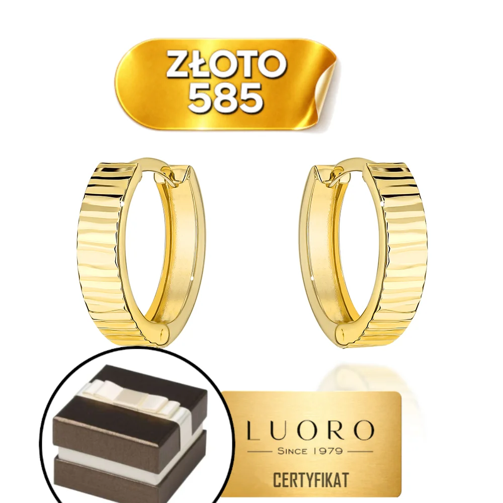 KOLCZYKI ZŁOTE 585 14K KÓŁECZKA ŻŁOBIONE KREOLE 13,5 MM ELEGANCKIE