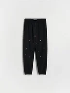 Spodnie i spodenki dla dziewczynek - Reserved - Spodnie dresowe z cyrkoniami - czarny - miniaturka - grafika 1