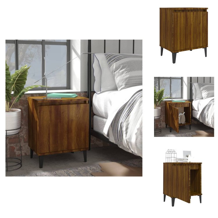 vidaXL Szafka nocna z metalowymi nogami w kolorze brązowego dębu 40x30x50 cm - Szafki nocne