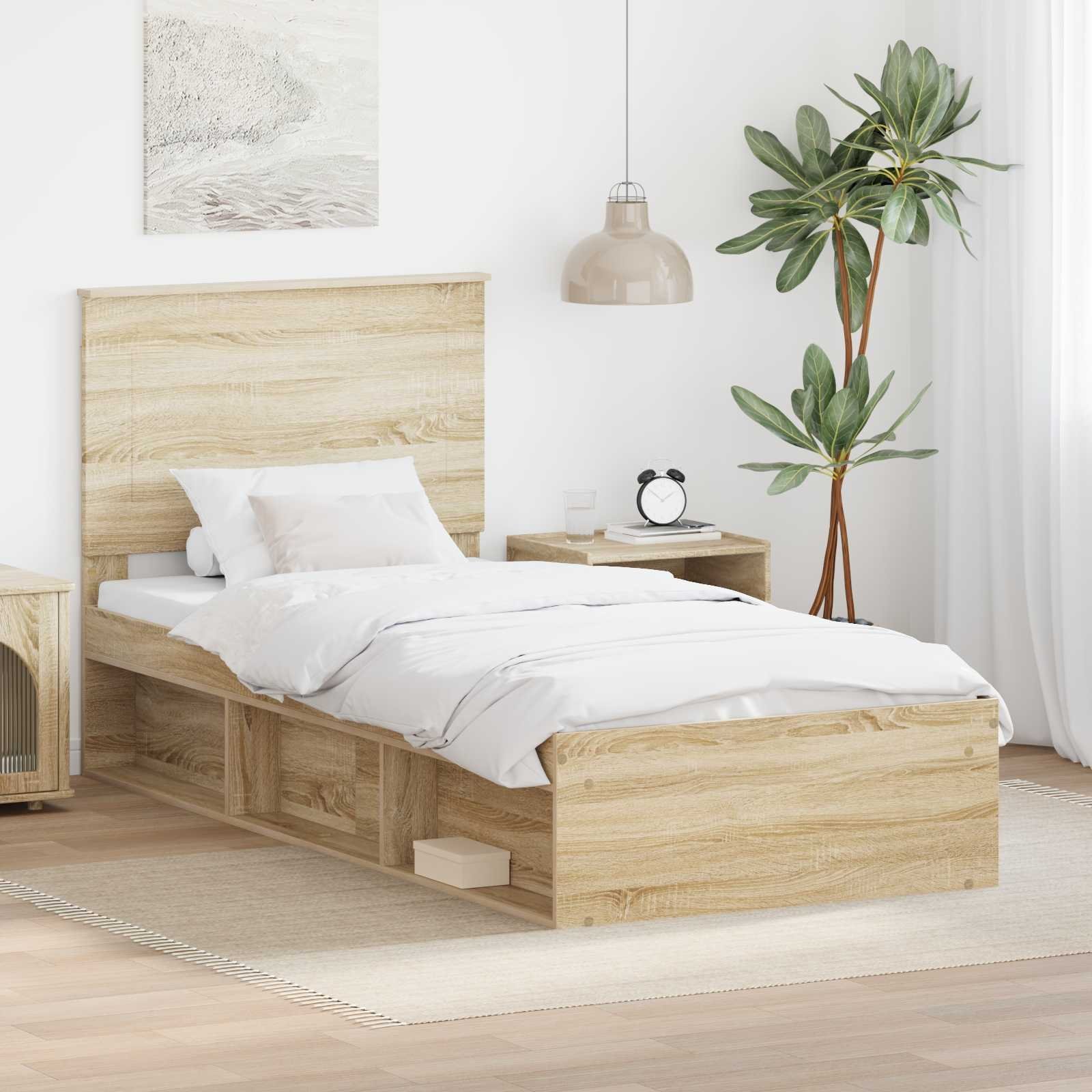 vidaXL Ramka łóżka Dąb Sonoma Lite sosnowe drewno 75 x 190 cm