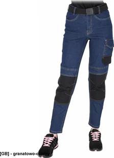 JEANS-L777 - Elastyczne spodnie ochronne do pasa damskie zapięcie guzik zamek błyskawiczny 6 kieszeni i na nakolanniki tkanina jeansowa 78% bawełna, 20% poliester 2% elastan 330 g/m2 36 - Spodnie sportowe damskie - miniaturka - grafika 1