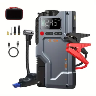 TEMU Przenośny rozrusznik samochodowy Power Bank ze sprężarką powietrza, 150PSI 6000A prąd szczytowy Power Bank rozruchowy do silników benzynowych - Inne - miniaturka - grafika 1