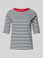 Koszulki i topy damskie - T-shirt o kroju regular fit z czystej bawełny ze wzorem w paski - miniaturka - grafika 1