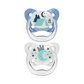 Smoczki uspokajające - Dr Brown's Smoczek ortodontyczny PreVent 6-18m świecący w ciemności, niebieski/przezroczysty, 2szt - miniaturka - grafika 1