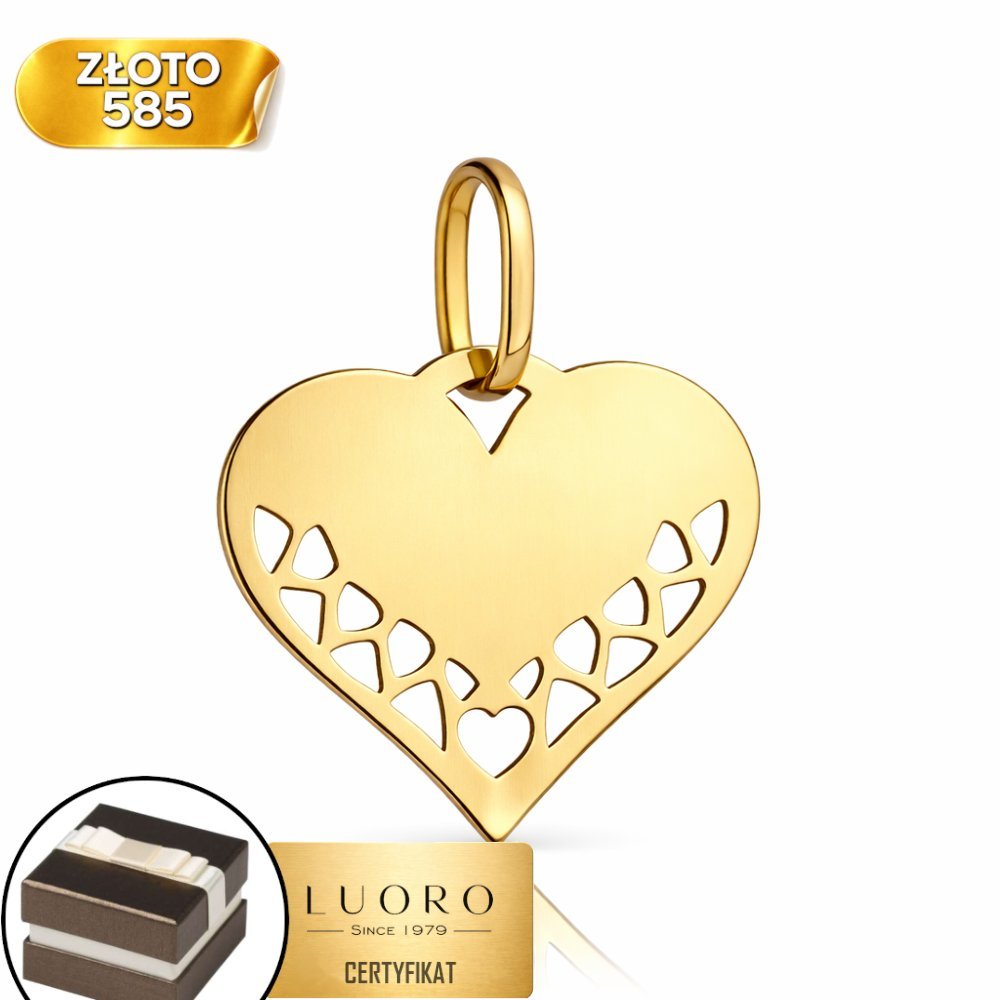 ZAWIESZKA ZŁOTA 585 14K SERCE Z MAŁYM SERDUSZKIEM 20 MM ELEGANCKA