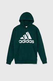 Bluzy męskie - adidas bluza bawełniana męska kolor zielony z kapturem z nadrukiem - grafika 1