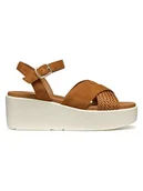 Sandały damskie - Geox Skórzane sandały "Xand" w kolorze jasnobrązowym na koturnie - miniaturka - grafika 1