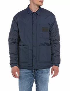 Kurtki męskie - Replay Męska kurtka z zapięciem na guziki, 085 niebieski, XL - grafika 1