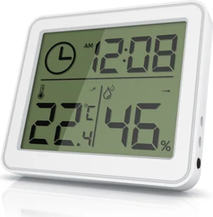 BEARWARE - termometr higrometr - temperatura i wilgotność - czas - czytelny wyświetlacz LCD - uchwyt magnetyczny, pętla do zawieszania i stojak - w zestawie bateria - biały - Stacje pogodowe - miniaturka - grafika 1