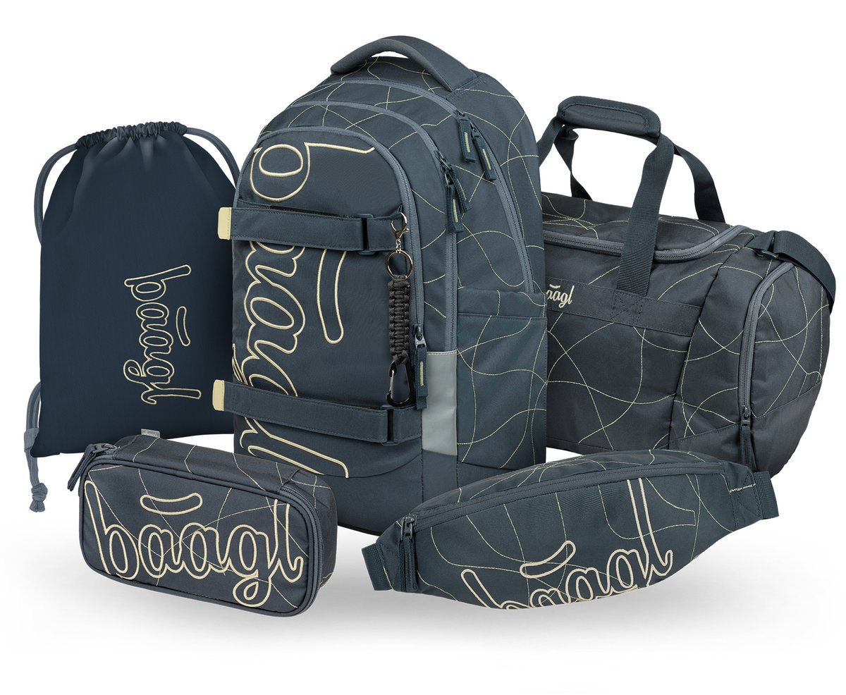 BAAGL Zestaw Szkolny 5w1 Plecak Ergonomiczny Skate Max Wave Niebieski 31L + Piórnik + Worek + Torba + Nerka