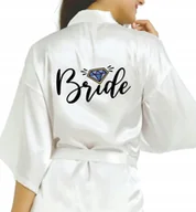 Piżamy damskie - SZLAFROK SATYNOWY BIAŁY Wieczór Panieński BRIDE Różne Wzory - miniaturka - grafika 1