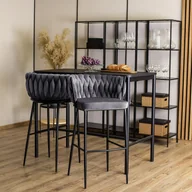 Taborety i hokery - Krzesło Barowe Tapicerowane Plecione Hoker FLORES Szare Welurowe Nowoczesne Loft - miniaturka - grafika 1