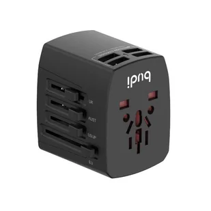 Budi - Ładowarka sieciowa w formie adaptera podróżnego, 4x USB (Czarny) - Ładowarki do telefonów - miniaturka - grafika 5