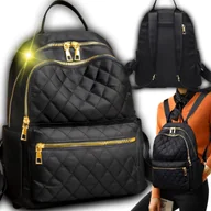 Torby szkolne - PLECAK PLECACZEK DAMSKI TORBA NA RAMIĘ PIKOWANY CZARNY POJEMNY WODOODPORNY - miniaturka - grafika 1