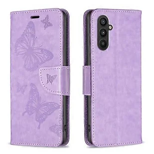 Dla Samsung Galaxy A25 5G Wytłaczanie dwóch motyli Wzór Skórzane etui na telefon komórkowy Fioletowy - Etui i futerały do telefonów - miniaturka - grafika 1