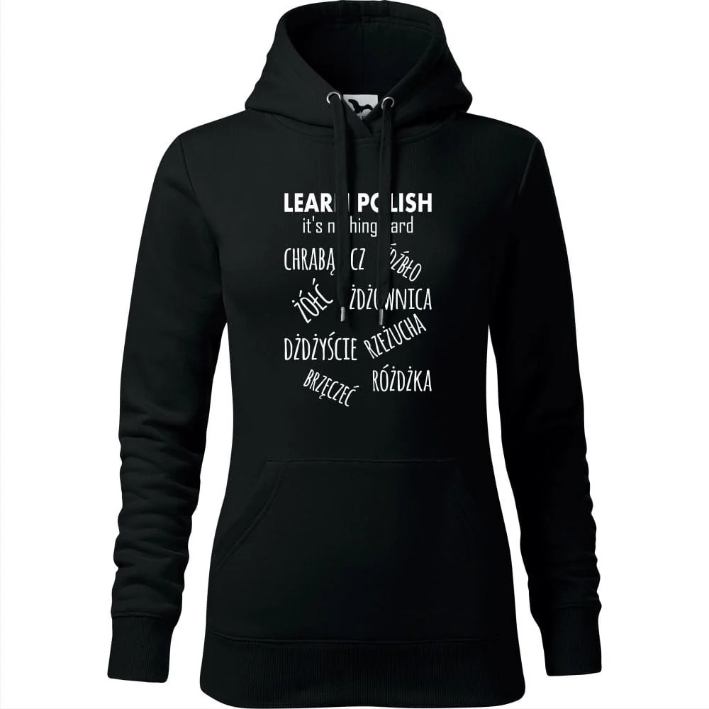 Damska Bluza Z Kapturem - Learn Polish - It's Nothing Hard Czarny Xl
