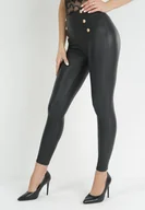 Legginsy - Czarne Legginsy z Imitacji Skóry Zdobione Napami i Marszczeniem w Pasie Andersin - miniaturka - grafika 1