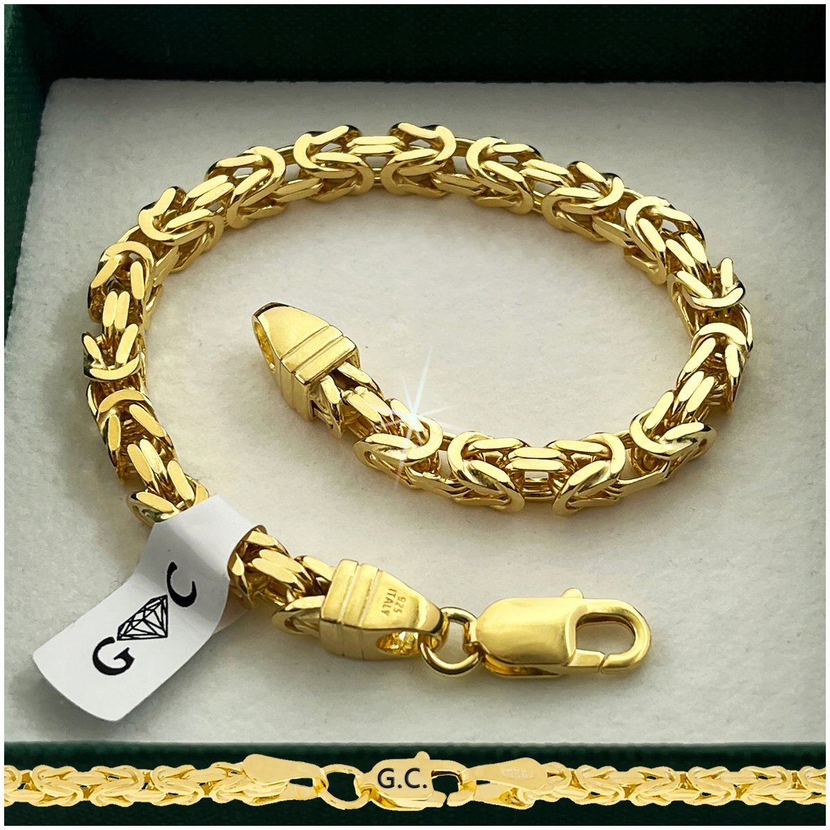 ZŁOTA BRANSOLETKA MĘSKA 925 GRUBA SREBRO SPLOT KRÓLEWSKI 21cm/5mm + Y