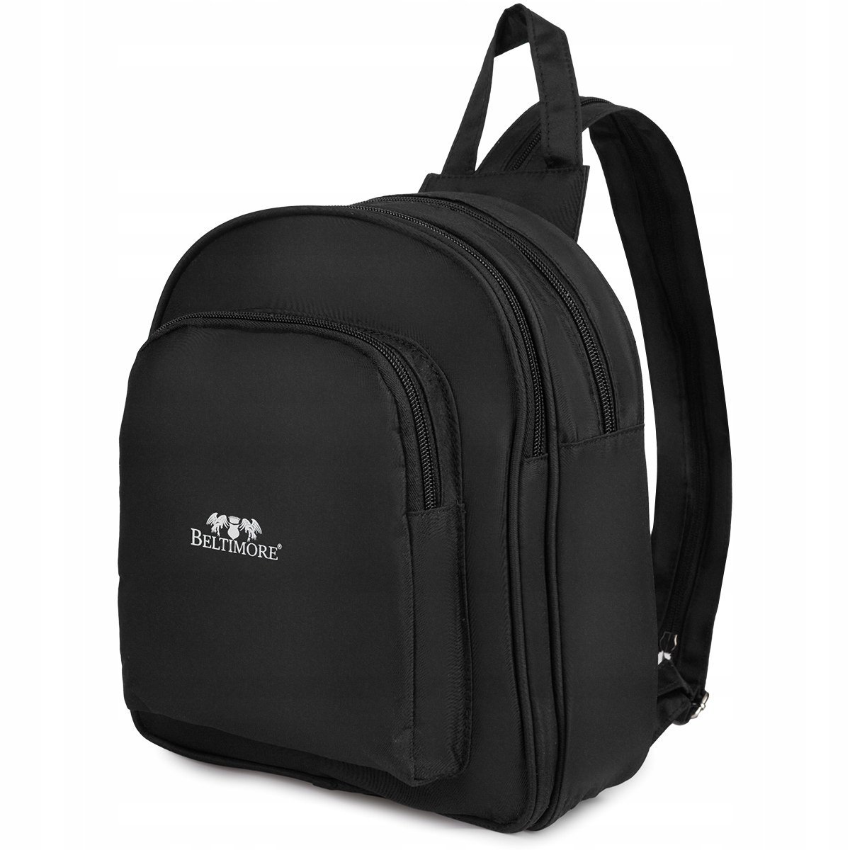 Plecak plecaczek damski mały lekki trzykomorowy elegancki czarny Beltimore