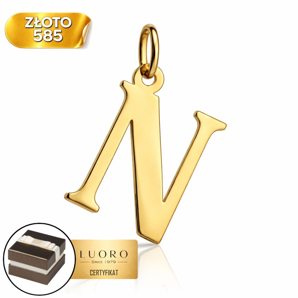 ZAWIESZKA ZŁOTA 585 14K LITERKA N DUŻA 24 MM ELEGANCKA PRESTIŻOWA