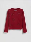 Bluzki dla dziewczynek - Reserved - Bawełniana bluzka z kokardami - bordowy - miniaturka - grafika 1
