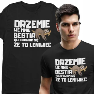 KOSZULKA MĘSKA DRZEMIE WE MNIE BESTIA PREZENT HUMOR I NADRUK 242 3XL - Koszulki męskie - miniaturka - grafika 1