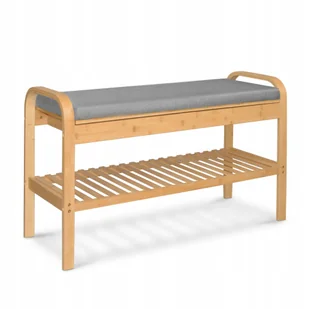 Półka na Buty Szafka Stojak Regał z Siedziskiem Bambusowa 90x55x33 Szara - Szafki na buty - miniaturka - grafika 1
