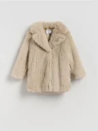 Kurtki i płaszcze dla dziewczynek - Reserved - Płaszcz ze sztucznego futerka - beżowy - miniaturka - grafika 1