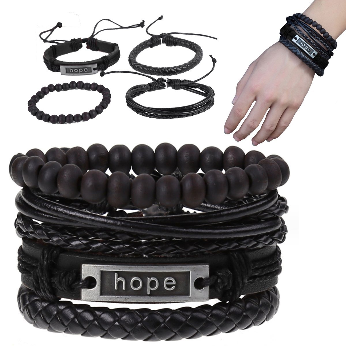 Bransoletka męska elegancka modna mocna pleciona ręcznie zestaw 4 sztuk