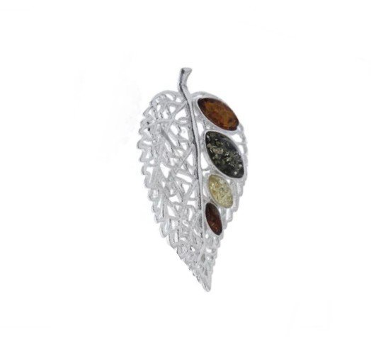 ankabizuteria.pl Srebrna zawieszka z bursztynem LIŚĆ GRABU