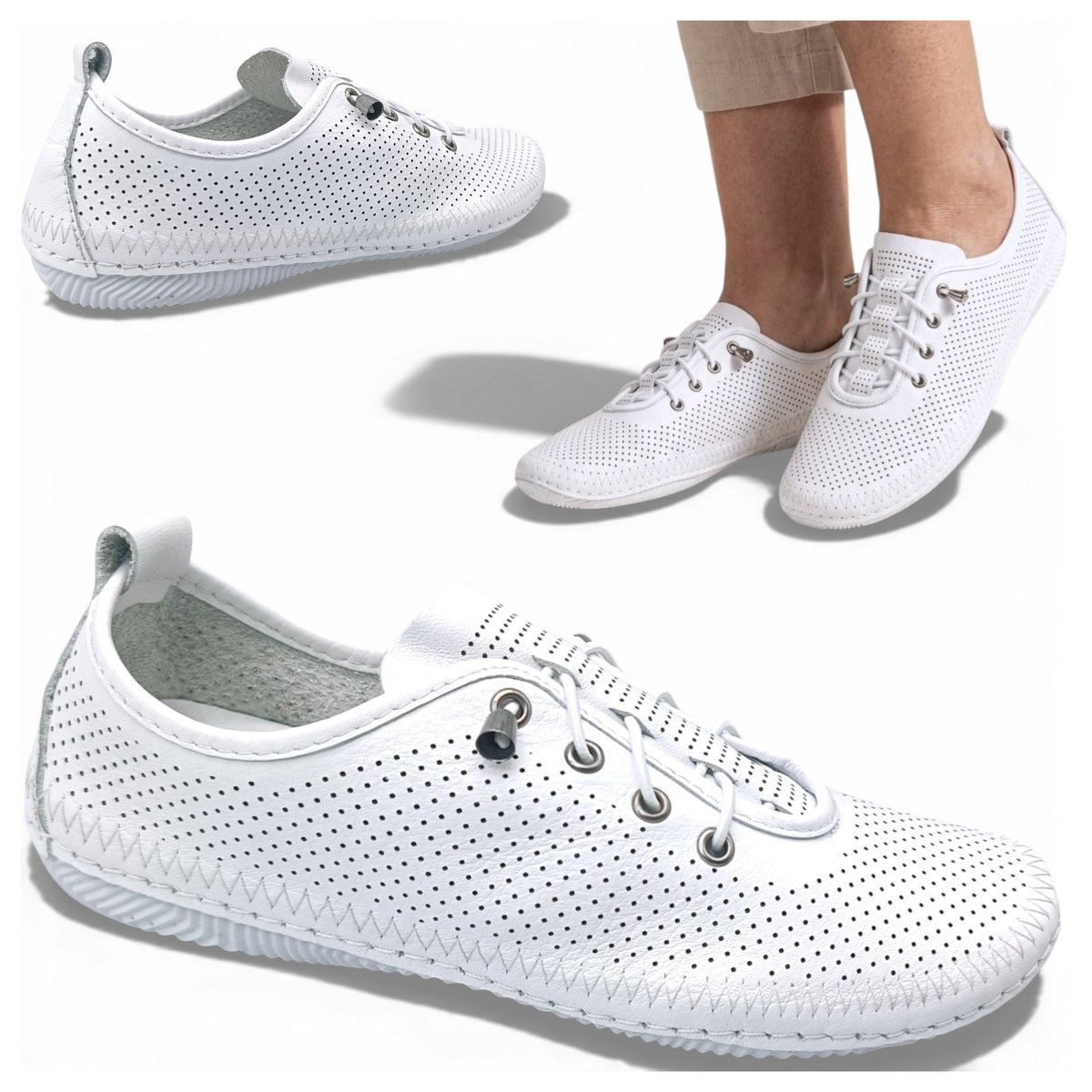 Sneakersy Damskie SKÓRZANE Wygodne Wsuwane Półbuty Białe Letnie Artiker 37