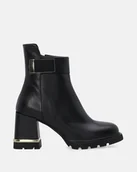 Botki damskie - Czarne botki skórzane ze złotymi wstawkami - Venezia - miniaturka - grafika 1