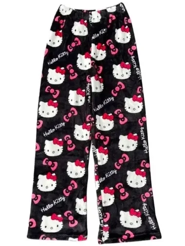 Spodnie damskie piżamowe dresowe Hello Kitty czarne ciepłe rozmiar M/L/XL