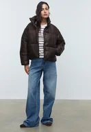 Kurtki damskie - Stradivarius Kurtka pikowana satynowa Brązowy XL - miniaturka - grafika 1