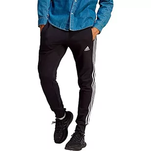 adidas Męskie spodnie Essentials French Terry Tapered Cuff 3 paski, XL wysoki czarny/biały - Spodenki męskie - miniaturka - grafika 1