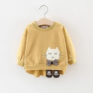 Bluzki dla niemowląt - Slowmoose Cartoon Cat Bow Design, sweter z długim rękawem Żółty 9M - miniaturka - grafika 1