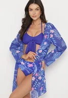 Stroje kąpielowe - Niebieskie Bikini Wiązany Biustonosz i Majtki Figi z Dodatkową Narzutką z Siateczki Zareliah - miniaturka - grafika 1