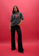 Koszulki i topy damskie - Stradivarius Koszulka oversize Derry z efektem sprania Ciemnoszary XL - miniaturka - grafika 1