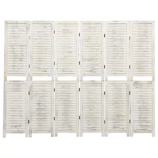 Lumarko Parawan 6-panelowy, postarzany biały, 215x166 cm, lite drewno! - Parawany - miniaturka - grafika 1