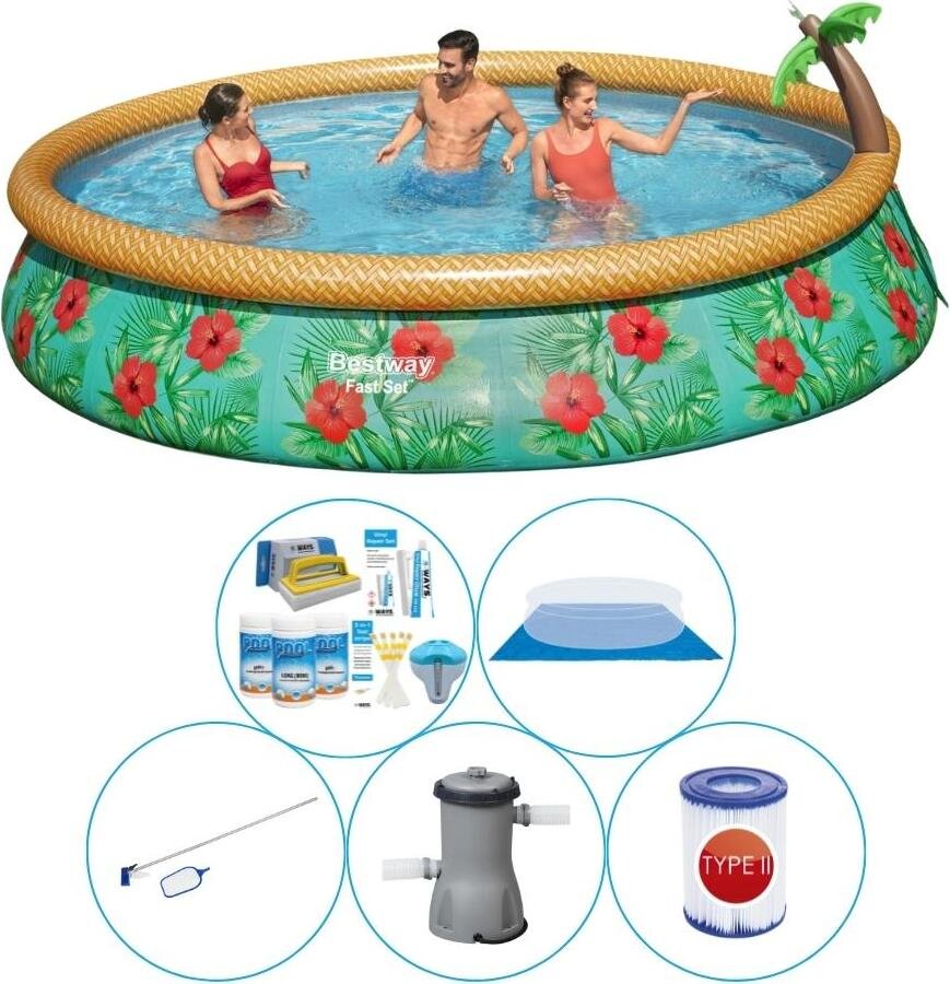 Basen Plus Akcesoria - Bestway Fast Set Tropical Flowers 457x84 cm - Okrągły Okrągły