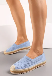 Niebieskie Espadryle z Ażurową Cholewką i Plecionką na Podeszwie oraz Nosku Thalessia - Espadryle damskie - miniaturka - grafika 1