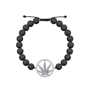 MARIHUANA Bransoletka Męska na sznurku perły srebro - Bransolety męskie - miniaturka - grafika 1