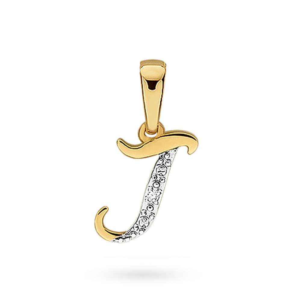 Złota zawieszka wisiorek literka litera J z brylantem dwa kolory złota pr. 585