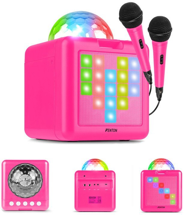 Głośnik Fenton Głośnik bluetooth karaoke z półkulą LED 15W BT 2 mikrofony różowy one size